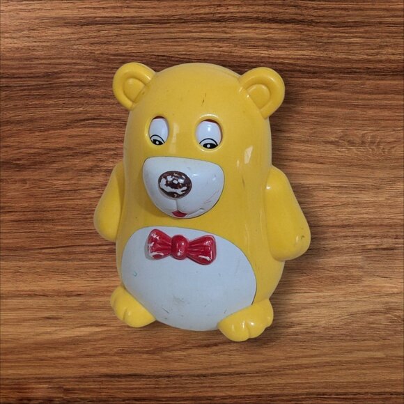 Vintage Yellow Bear Roly-Poly Musical Toy With Red Bow Tie retro - Picture 1 of 8